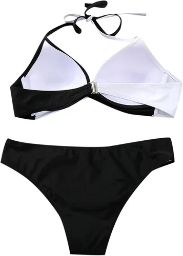 Vista 4 de Traje de baño de dos piezas para mujer, sexy, cuello en V, parte superior acolchada, parte inferior triangular, push up, conjunto de bikini atrevido
