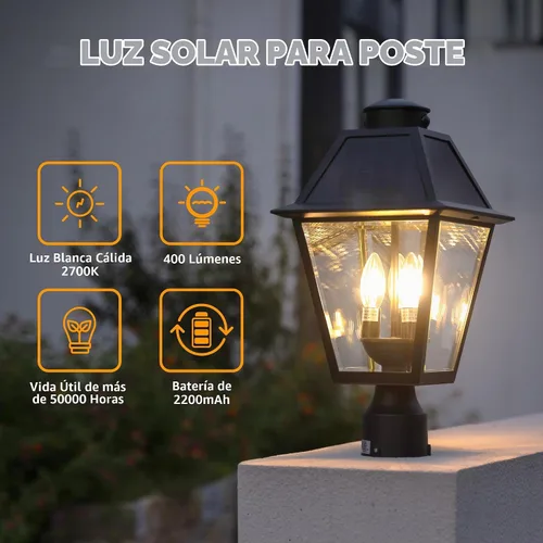 Vista 5 de LUTEC Lámpara de poste solar al aire libre con sensor de movimiento, luz de poste impermeable del atardecer al amanecer con tres modos, accesorios
