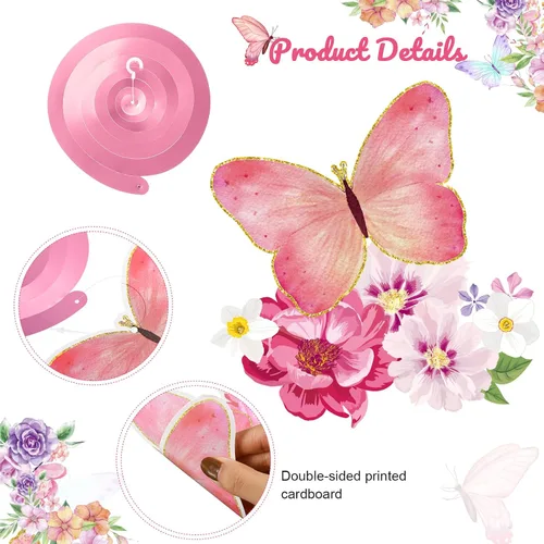 Vista 5 de Pajean 30 piezas de decoraciones de fiesta de mariposas en acuarela púrpura mariposa colgantes decoraciones de remolinos temáticos de verano