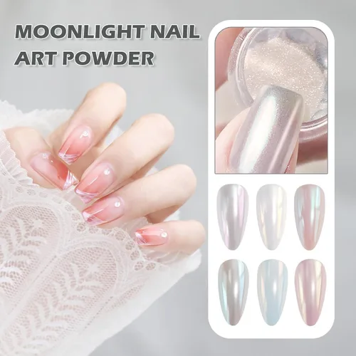 Vista 3 de Polvo de uñas cromado con efecto espejo, perla blanca, iridiscente, aurora, mágica, nacarada, joyería de uñas, polvo holográfico, pigmento