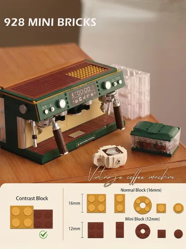 Vista 5 de Juego de construcción de máquina de café para adultos 928 piezas: kit de bloques de cafetera de doble cabeza, modelo clásico de colección