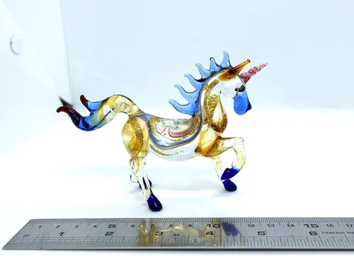 Vista 2 de Figuras en miniatura de unicornio soplado a mano, arte de cristal de fantasía, animales de fantasía, regalo coleccionable para decoración del hogar