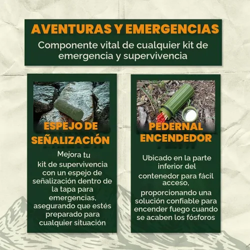 Vista 3 de SE Caja de almacenamiento impermeable verde 3 en 1 con espejo de señalización y pedernal Firestarter - CCH6-1GN