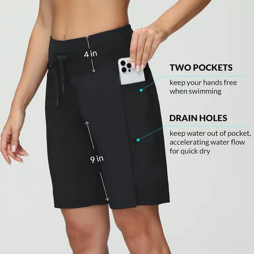 Vista 3 de baleaf Traje de baño de 9 pulgadas de cintura alta para mujer, de secado rápido, con cordón