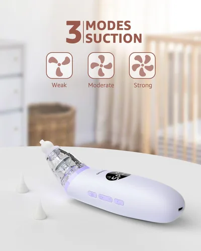 Vista 2 de GROWNSY Aspirador Nasal para Bebé Succionador de Nariz para Bebé Succión Eléctrica de Nariz para Niños Pequeños, Succionador Ergonómico de Mocos
