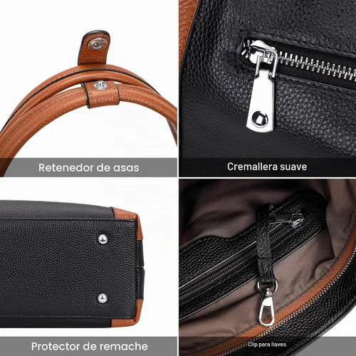 Vista 7 de Over Earth Genuine Leather Purses for Women Soft Large Crossbody Hobo Bags 02-negro/marrón