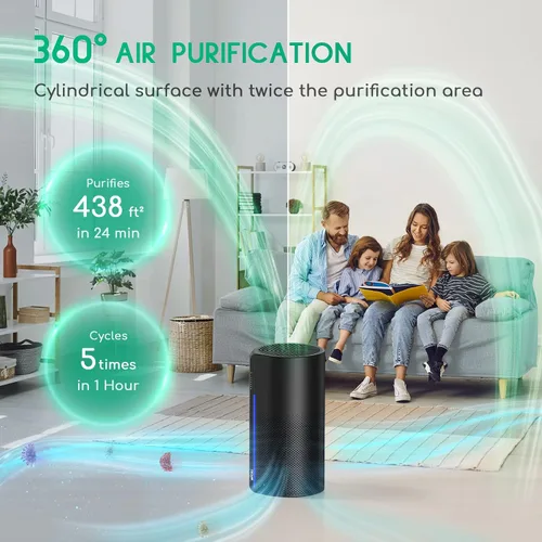Vista 2 de Afloia Purificador de aire y humidificador 2 en 1, filtración silenciosa de 3 etapas para alergias de mascotas y humo, apagado automático, luz LED