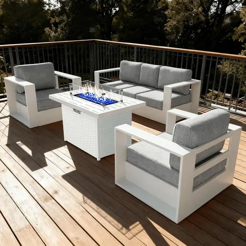 Vista 36 de LayinSun - Juego de muebles de exterior de aluminio de gran tamaño de 5 piezas con mesa auxiliar Negro/Gris oscuro