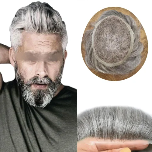 Vista 34 de Toupee For Men Real Human Hair Mens Toupee Hair Replacement System Swiss Lace Toupee For Men Natural Human Hair Piece Mens Toupee6*8"-90% density#2