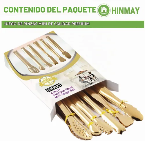 Vista 2 de HINMAY Juego de 6 pinzas para servir chapadas en oro de 6 pulgadas, juego