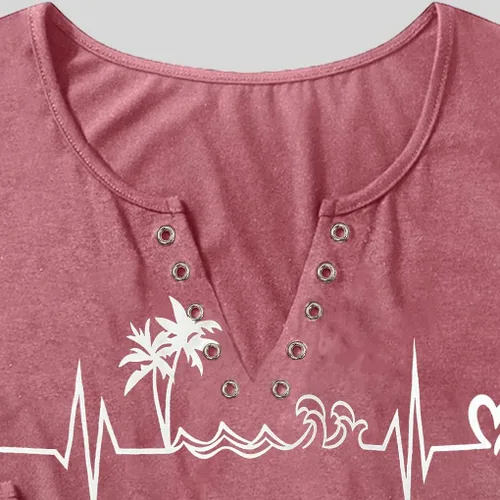 Vista 3 de Camiseta de manga corta con estampado de corazón para mujer, camiseta con estampado de corazón y estampado de corazón