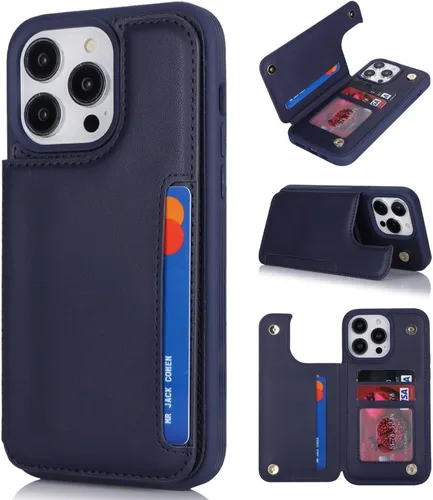 Vista 12 de iCoverCase Funda protectora de piel sintética compatible con iPhone 14 Pro Max con soporte para tarjetas, funda tipo cartera para mujeres y hombres