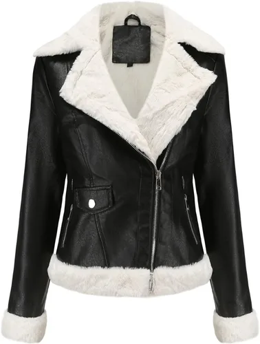 Vista 2 de Chaqueta de moto de piel sintética para mujer, abrigada y gruesa con forro grueso, chaquetas de motocicleta de cuero vegano a la moda