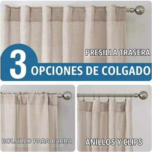 Vista 3 de H.VERSAILTEX Cortinas de lino natural de 84 pulgadas de largo para sala de estar, 2 paneles, con pestaña trasera y bolsillo de asa, texturadas