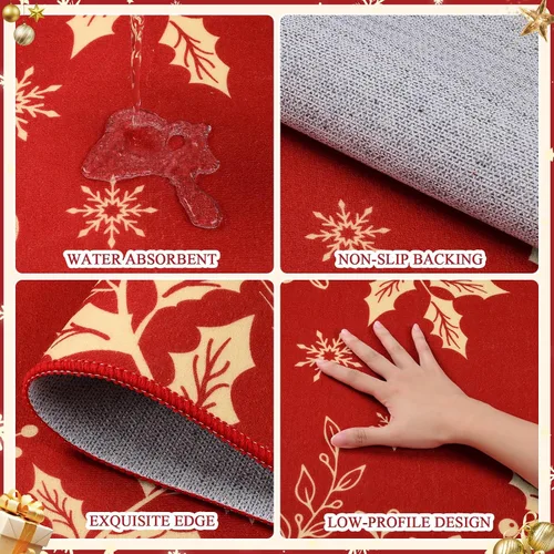 Vista 4 de Pauwer Juego de 3 alfombras de cocina de Navidad, tapetes de cocina con flores de Navidad, alfombras y tapetes de cocina antideslizantes y lavables