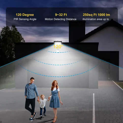 Vista 4 de Robust Solar 80 luces LED de movimiento solares para el exterior, hora ajustable digitalmente y LUX, 2 sensores de movimiento ajustables con ejes