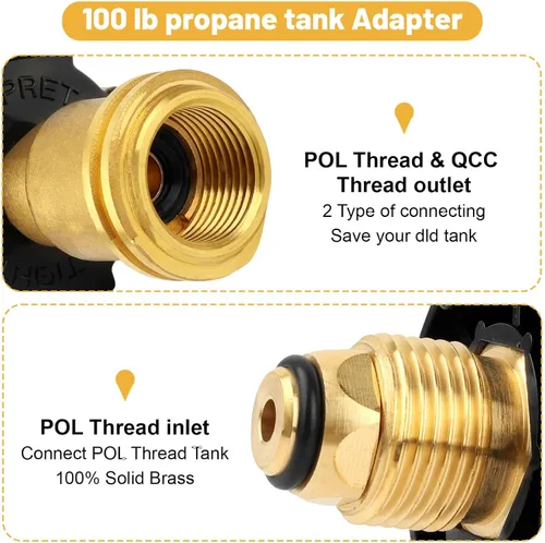 Vista 5 de Fuoequl El adaptador de tanque de propano convierte POL a QCC1 / Tipo 1 con llave