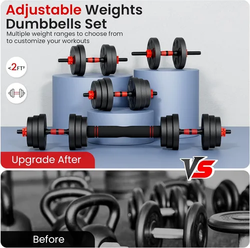 Vista 7 de Adjustable Dumbbell Set, 20/33/45/70/90lbs Free Weight Set with Connector, 5-in-1 Dumbbell Set for Barbells, Kettlebells, Push up Stand, Weight 33LB