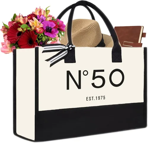 Vista 10 de 30th/40th/50th/60th/70th Birthday Gift Canvas Tote Bag for Women, Keepsake Beach Bag Party Birthday for Her