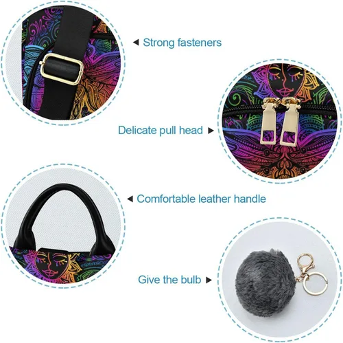 Vista 6 de senya Mochila de moda para mujer, mochila étnica de libélula colorida arcoíris para mujeres y niñas, Libélula étnica, Mochilas Daypack