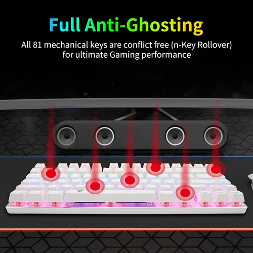 Vista 6 de Z-88 teclado mecánico para juegos retroiluminado con luces LED de arcoíris a prueba de agua con teclas completas anti-ghosting con interruptores