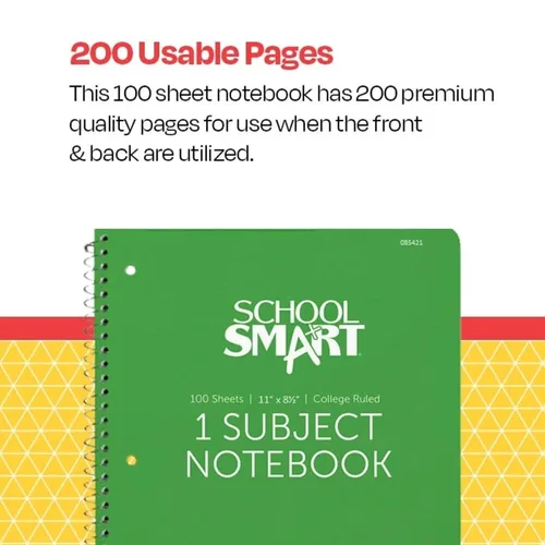 Vista 4 de School Smart Cuaderno de espiral no perforado de 1 materia, 100 hojas, 11 x 8-1/2 pulgadas