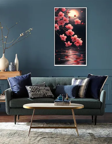 Vista 4 de Kit de pintura de diamantes con diseño de flores y luna para adultos, arte y manualidades redondas 5D para adultos principiantes, pinturas