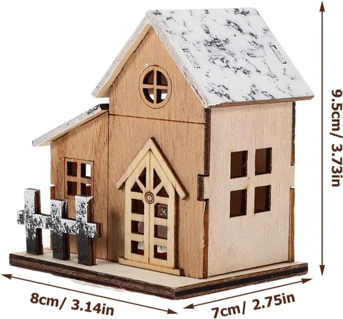 Vista 4 de Uonlytech 2 casas de Navidad iluminadas de madera, casa de Navidad de madera, iluminada por LED, edificios coleccionables para Navidad, invierno
