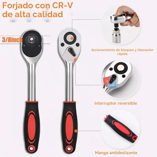 Vista 3 de Kit de herramientas de llave de vaso universal de 0.39 a 0.79 pulgadas, juego de herramientas de agarre con llave de trinquete 3/8, adaptador
