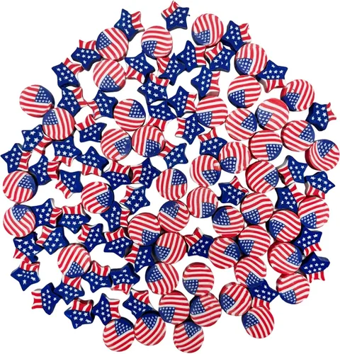 Vista 2 de 100 piezas de cuentas de arcilla polimérica Heishi espaciadoras mixtas, suministros para hacer pulseras, pendientes, collares de bricolaje, Bandera