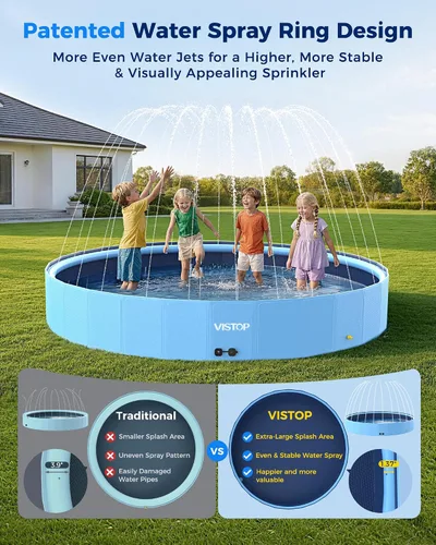 Vista 3 de VISTOP Piscina plegable para perros de 97 pulgadas con rociador, piscina grande de carcasa dura para mascotas, piscina plegable antideslizante