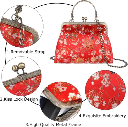 Vista 4 de Arnosoar Bolso de noche floral con cierre de beso y asa superior para mujer