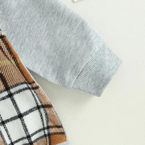Vista 28 de Twopumpkin Sudadera con capucha a cuadros para bebé niño, mameluco de manga larga con capucha para otoño e invierno