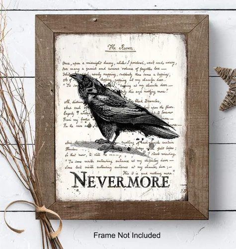 Vista 8 de Regalos de Edgar Allan Poe - El Cuervo - Nunca más - Arte de Pared de Poesía Espeluznante - Decoración de Habitación Gótica - Decoración Gótica