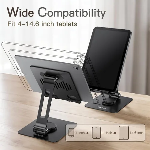 Vista 2 de JETech Soporte para tablet, soporte giratorio ajustable de escritorio con base giratoria de 360 grados, soporte plegable para iPad/iPad