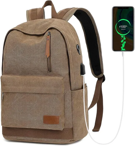 Vista 3 de Mochila de lona para laptop, mochila escolar impermeable con carga USB, 17.32in X 12.6in X 6.0in, Mochilas Daypack