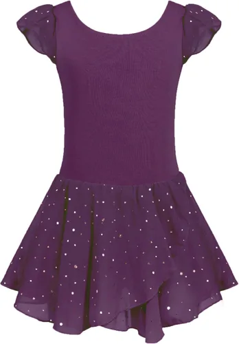 Vista 13 de Arshiner - Vestido de baile de ballet con mangas con volantes, leotardo de tutú con ruedo para niñas Lila