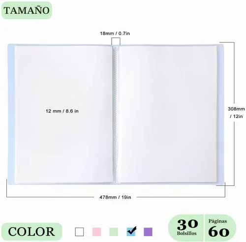 Vista 2 de Tamaki Carpeta con fundas de plástico para tamaño A4, 30 bolsillos, 1 paquete, azul