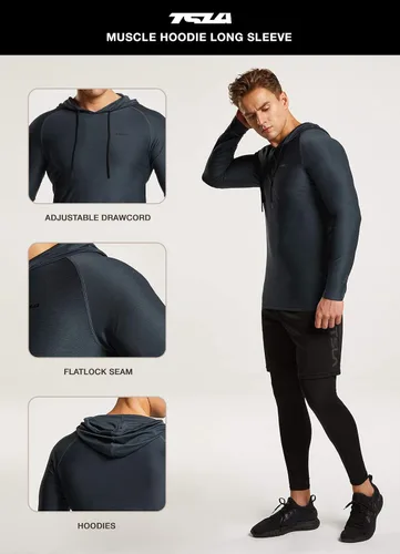 Vista 7 de TSLA Paquete de 3 suéteres de manga larga para hombre, ajuste seco, para correr, entrenamiento, atletismo, fitness y gimnasio