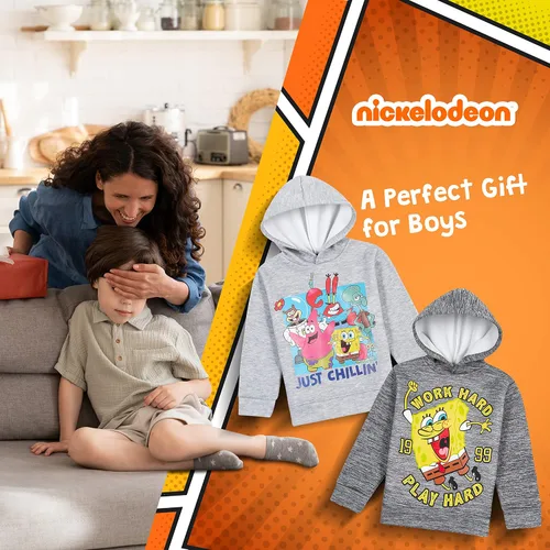 Vista 4 de Nickelodeon 2 Pack Spongebob and Rugrats Soft Fleece Hoodies for Boys, Lightweight Graphic Pullover Sweatshirts