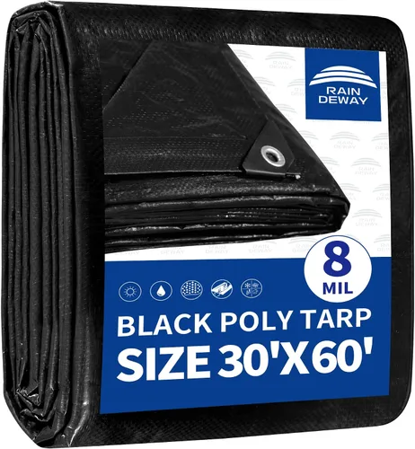 Vista 69 de RAINDEWAY Lona pequeña negra de 3x3 pies (paquete de 2), resistente a los rayos UV, lonas polivalentes de resistencia media impermeables, lona