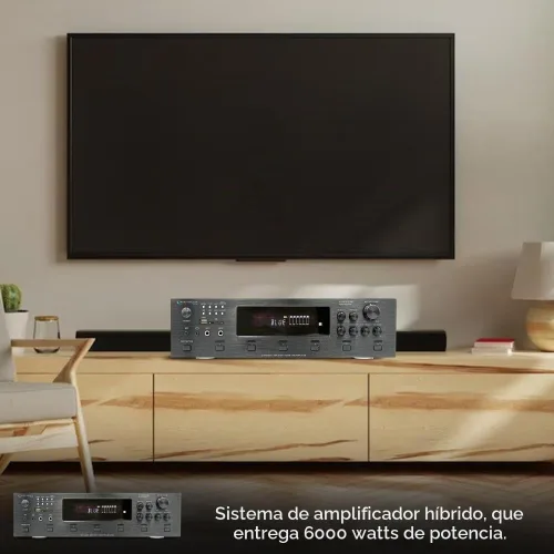 Vista 9 de Kit de sistema estéreo para el hogar, amplificador Bluetooth de 6 canales de 6000 vatios con 6 altavoces de techo enmarcados de 8 pulgadas de 300 W