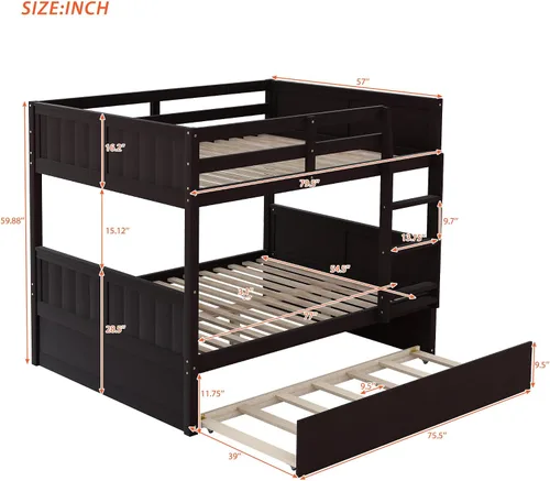 Vista 2 de Bellemave Literas de tamaño matrimonial sobre matrimonial con cama nido de tamaño individual, litera baja para niños, adultos y adolescentes