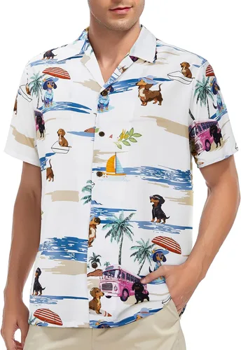Vista 142 de Camisa hawaiana para hombre, con estampado floral, cómoda, con botones, casual, manga corta, ropa de playa para hombre