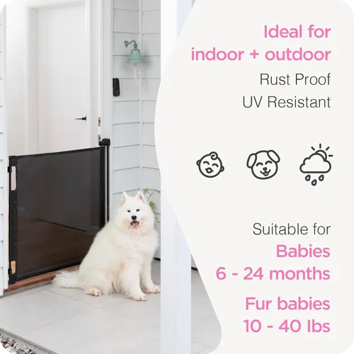 Vista 3 de Perma Child Safety Puerta retráctil para bebés para interiores y exteriores, 38.6 pulgadas de alto que se extiende hasta 79 pulgadas de ancho