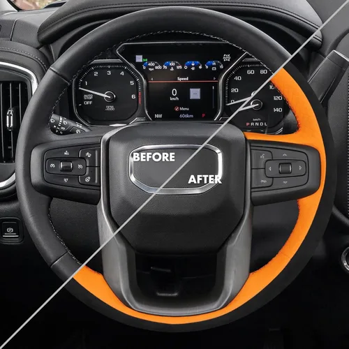 Vista 2 de MEWANT Funda para Volante para GMC Sierra 1500 / Sierra 1500 Limited/Sierra 2500 / Sierra 3500/ Yukon (XL) Envoltura de Volante Cosida a Mano