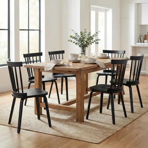 Vista 9 de Black Windsor - Juego de 2 sillas de comedor de madera con respaldo de husillo, sillas de comedor de madera maciza para cocina, comedor, sala