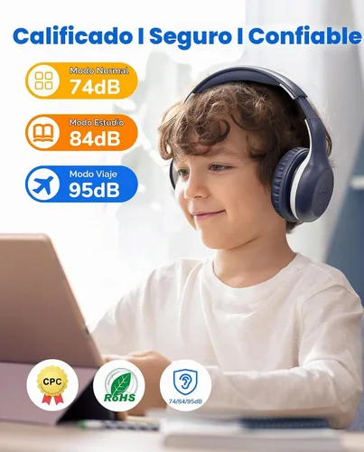 Vista 2 de EarFun K2 - Auriculares Bluetooth para niños, con volumen limitado, tiempo de reproducción de 40 horas, micrófono integrado, sonido estéreo
