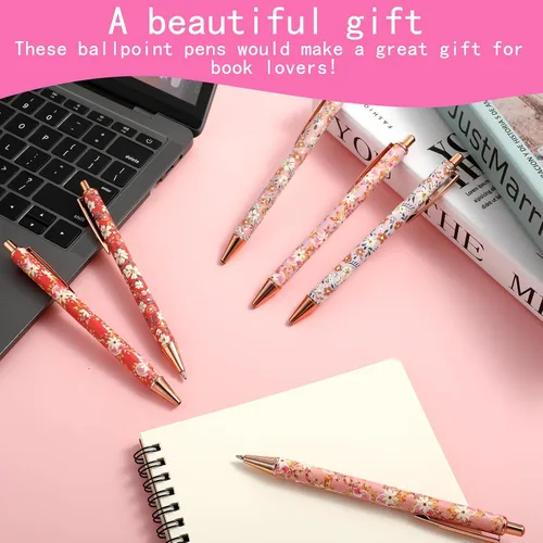 Vista 6 de TIESOME 6 piezas de bolígrafos de bola de arte floral, bolígrafo retráctil de 1.0 mm de moda, bolígrafo negro personalizado, adecuado para mujeres