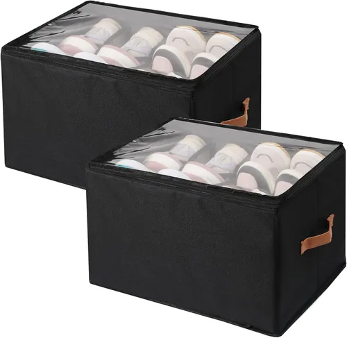 Vista 8 de Organizador de zapatos para armario, 2 unidades, organizador plegable de almacenamiento de zapatos con cubierta transparente, se adapta a hasta 12